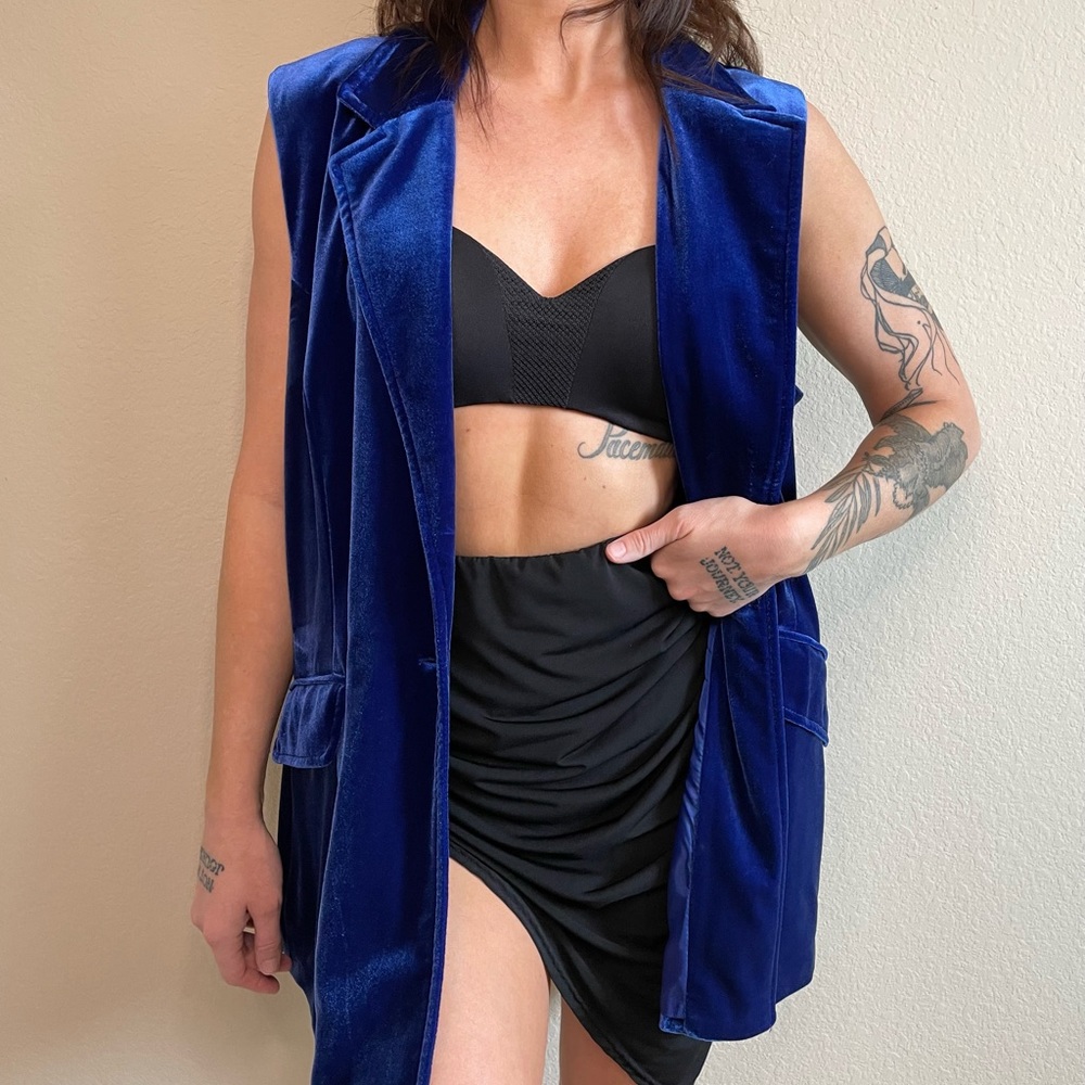 Blue Velvet Sleeveless Blazer